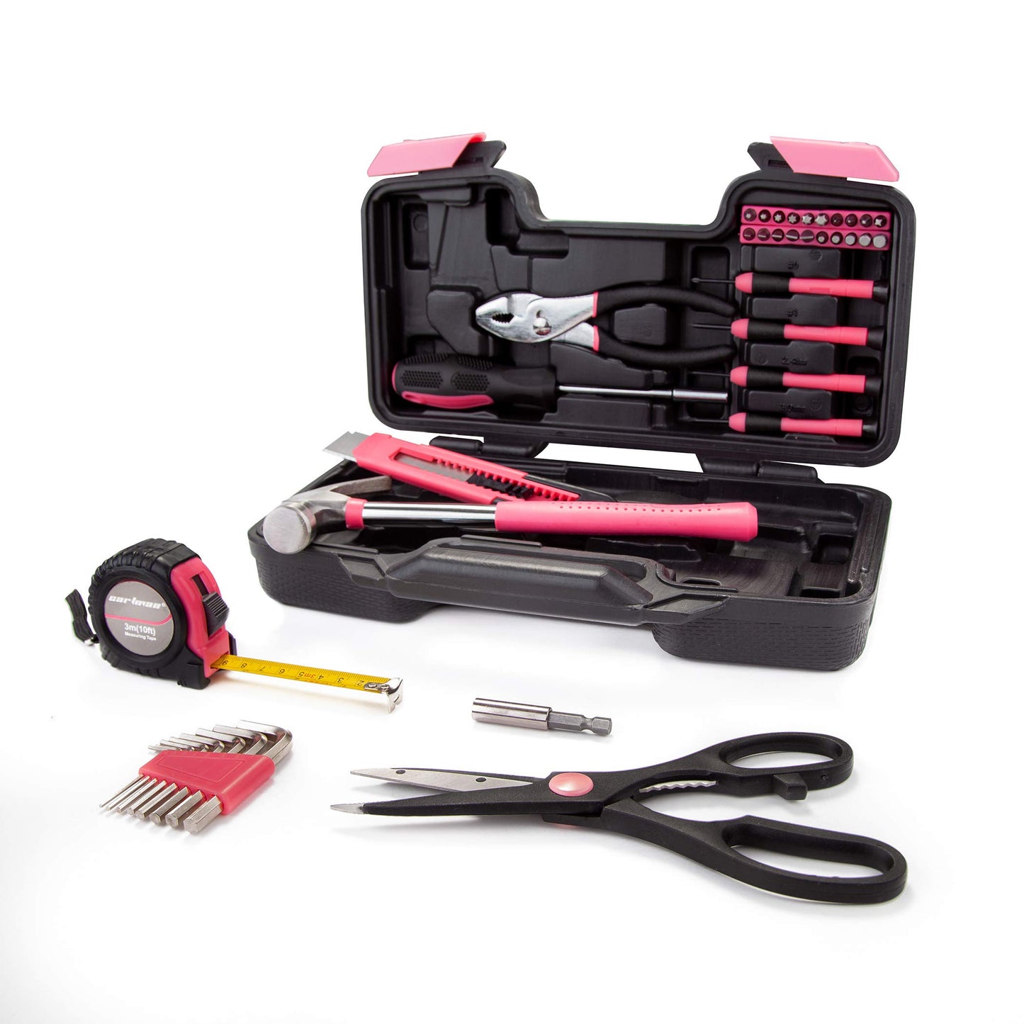 Cartman Pink 39piece Tool Set General Household Hand Tool Kit with Plastic Toolbox Storage Case